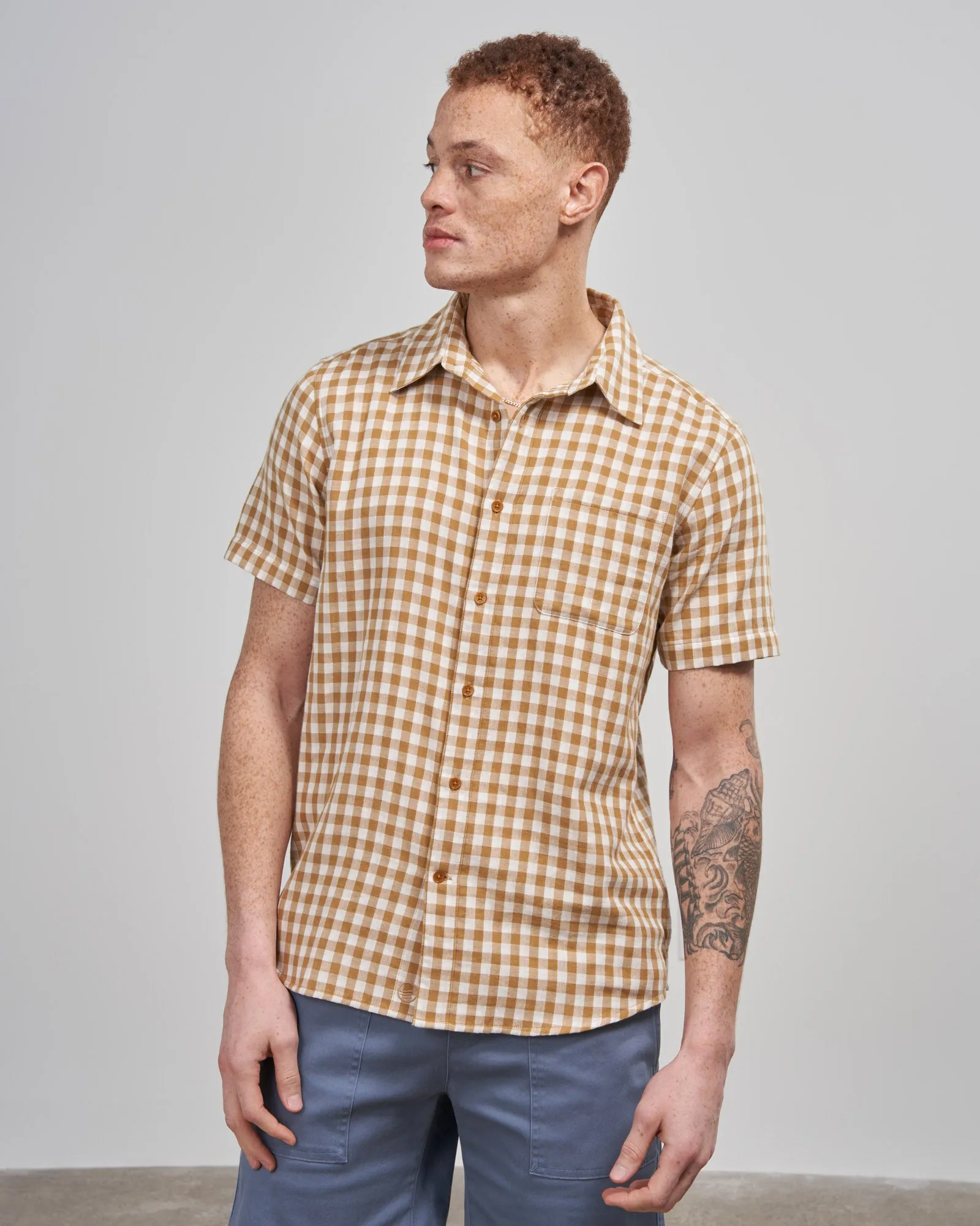 Double Cloth Short-Sleeve Button Down