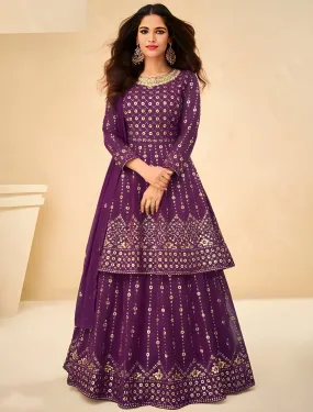 Embroidered Georgette   Suits Purple