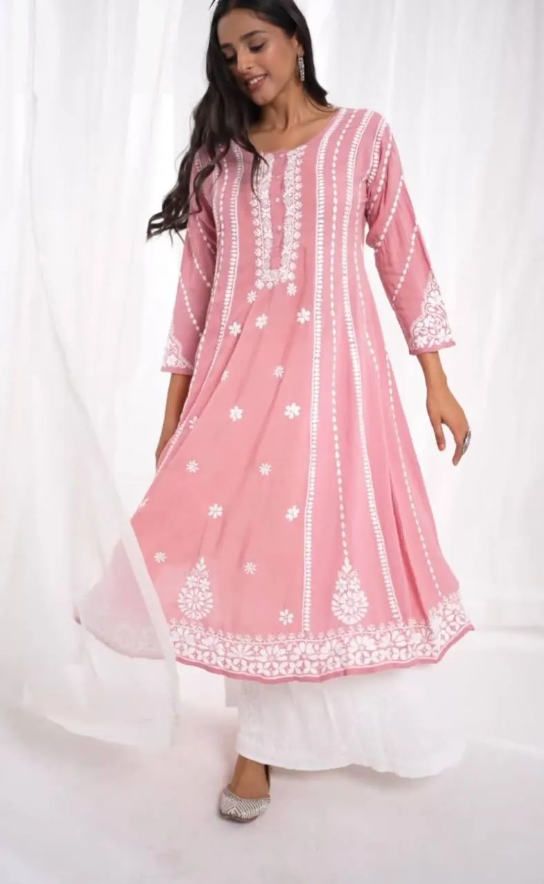 Embroidery Party wear Women Kurta Plazo Suit Pink