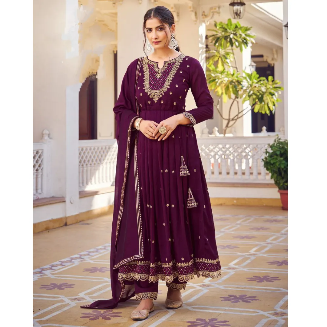 Ethnic Party wear Embroidery Women Kurti Pant with Dupatta Suit