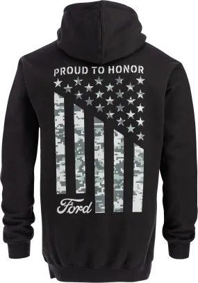 Ford Proud To Honor Men's Camo Flag Hooded Pullover Fleece