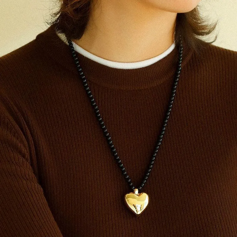 Gold & Silver Heart Onyx Necklace