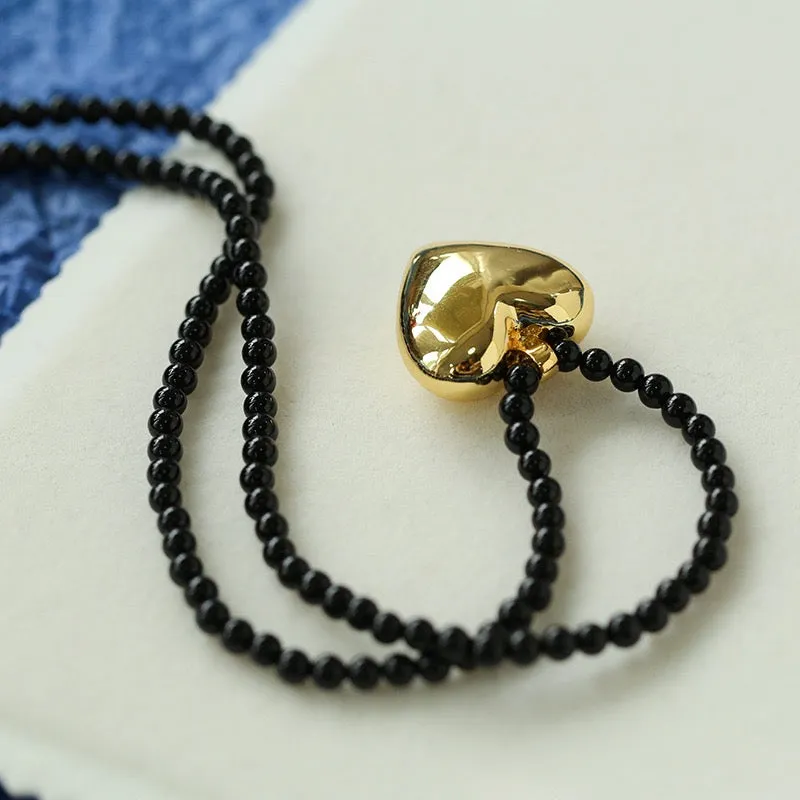 Gold & Silver Heart Onyx Necklace