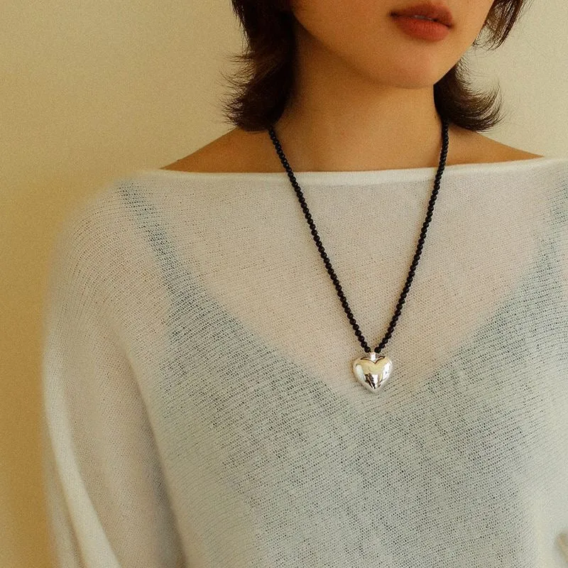 Gold & Silver Heart Onyx Necklace