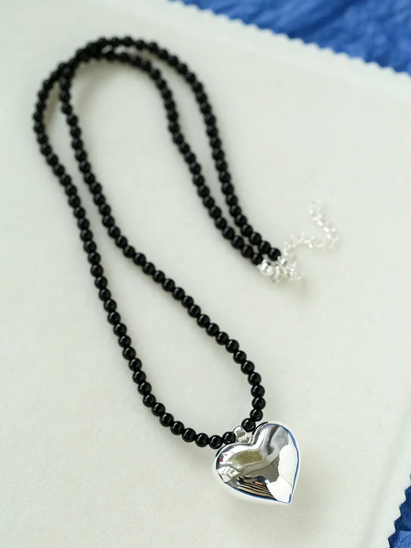 Gold & Silver Heart Onyx Necklace