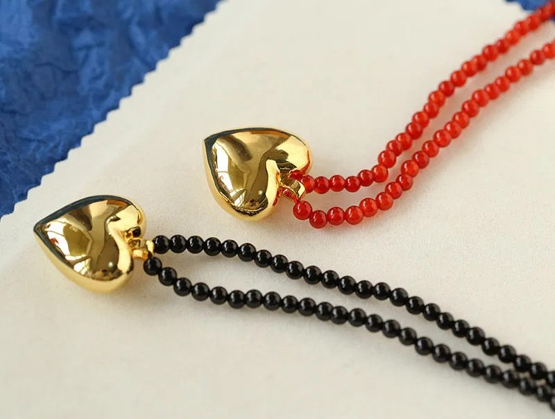 Gold & Silver Heart Onyx Necklace