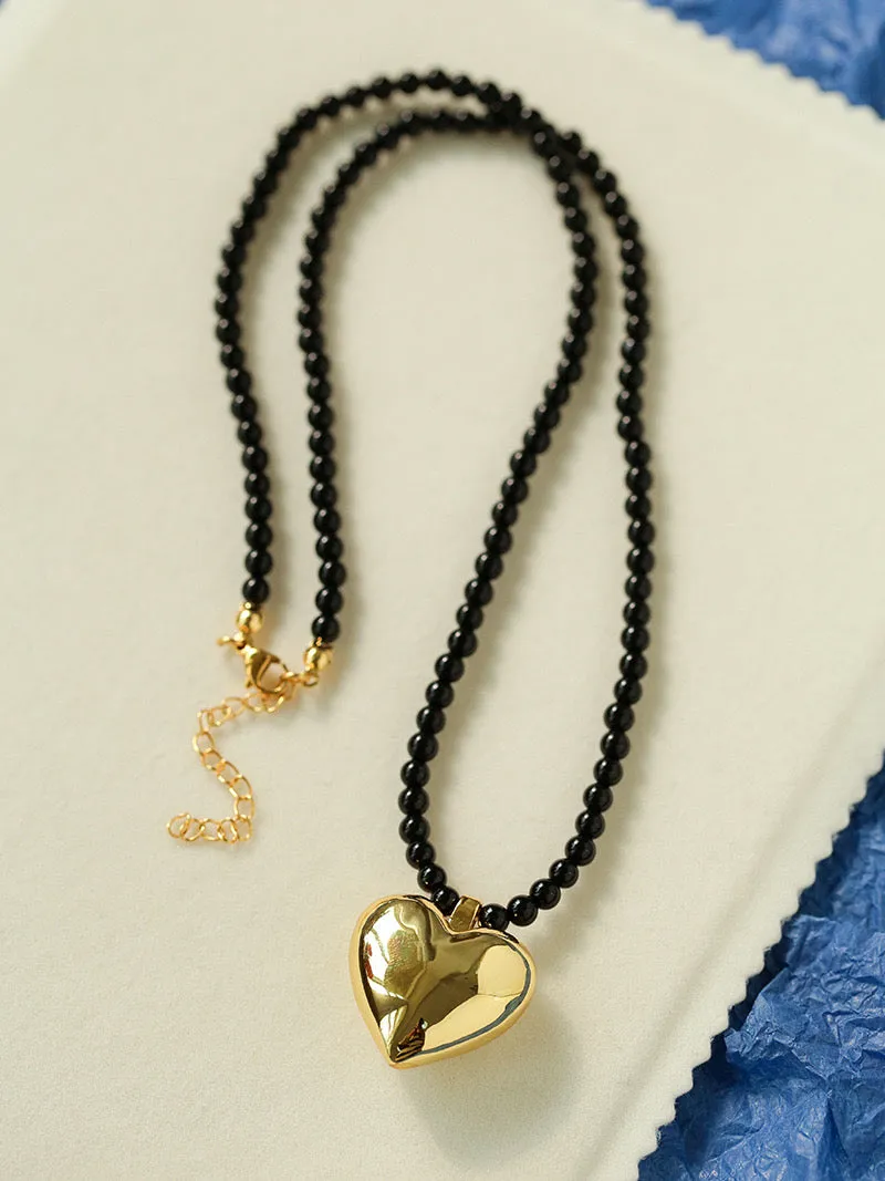 Gold & Silver Heart Onyx Necklace