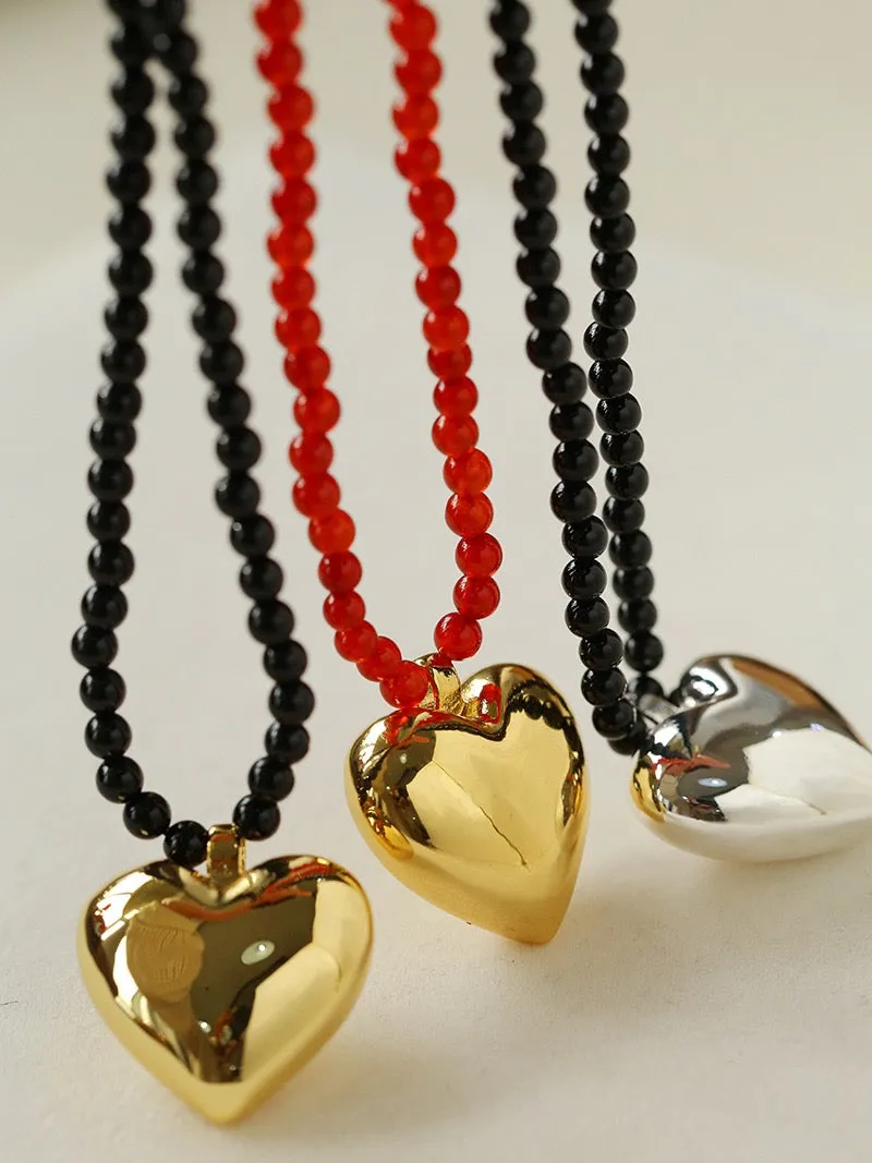 Gold & Silver Heart Onyx Necklace