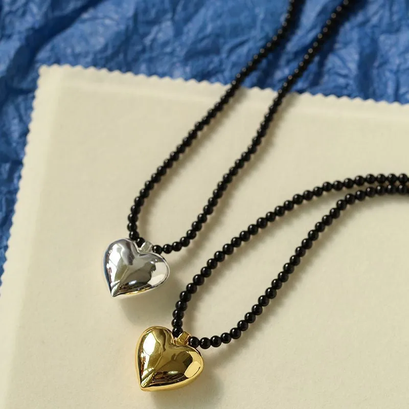 Gold & Silver Heart Onyx Necklace