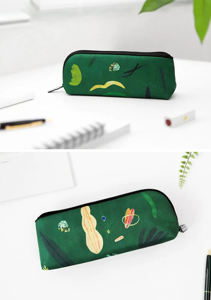 Green Island Graphic Pencil Cases Stationery Zipper School 19cm Office Cosmetics Pouches Artists Designer Prints Gifts Bags Purses Students Inner Pocket