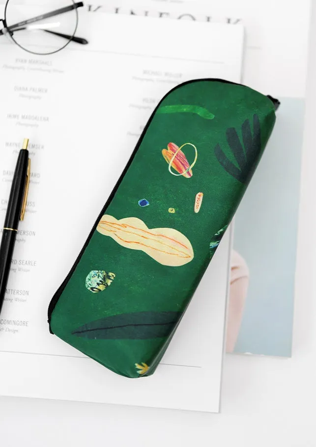 Green Island Graphic Pencil Cases Stationery Zipper School 19cm Office Cosmetics Pouches Artists Designer Prints Gifts Bags Purses Students Inner Pocket