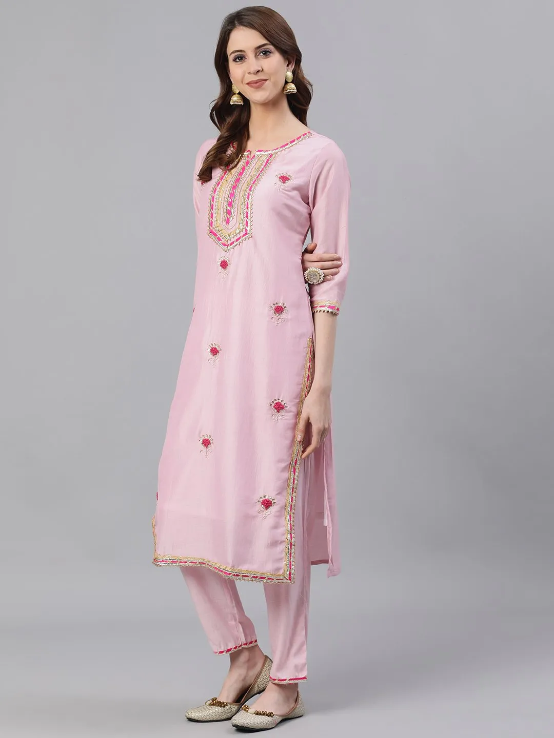 Guldasta: Pink Embroidered Kurta Set