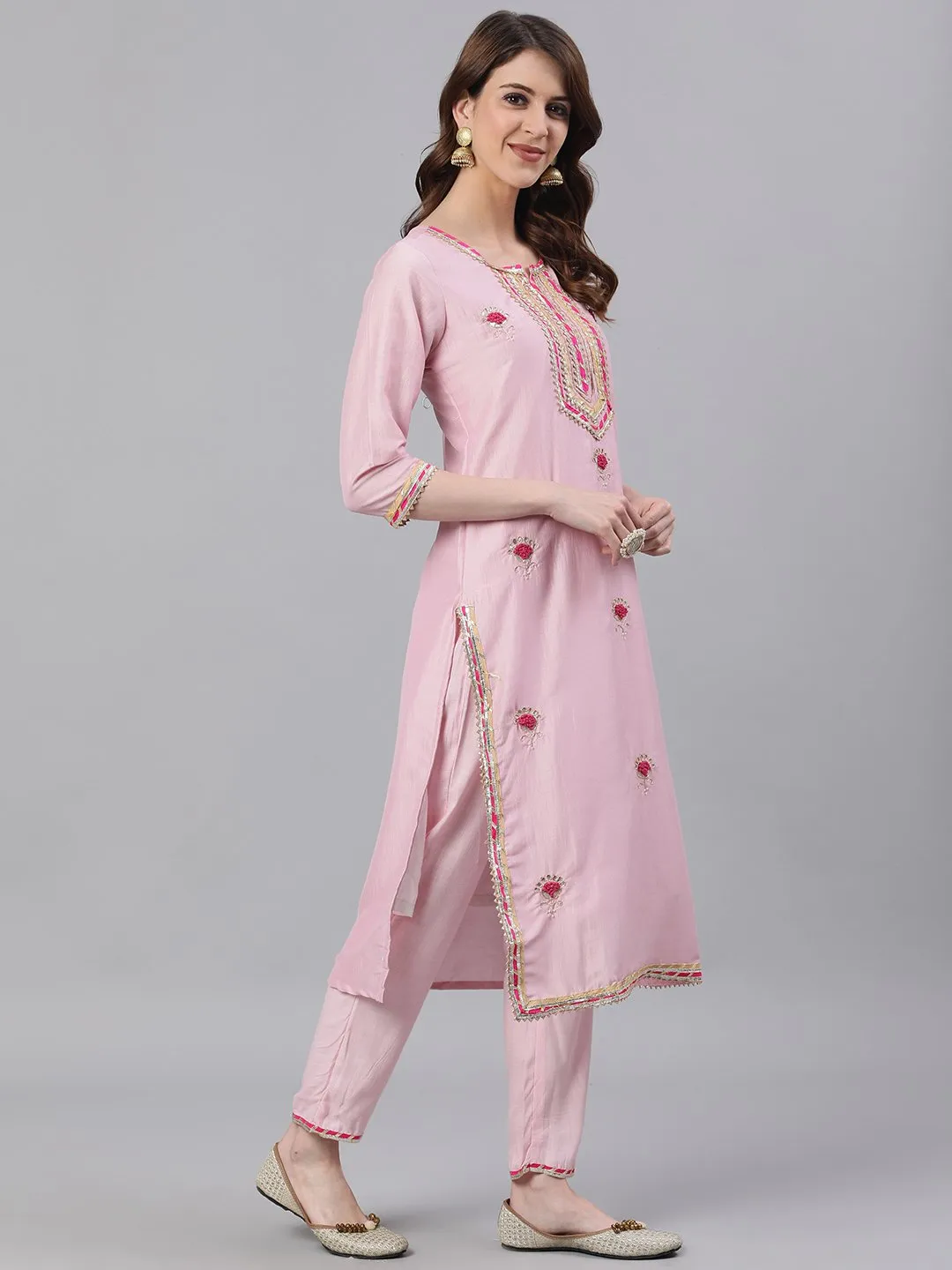 Guldasta: Pink Embroidered Kurta Set