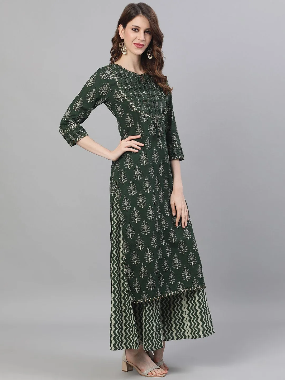 Henna- Forest Green Kurta and Palazzo Set