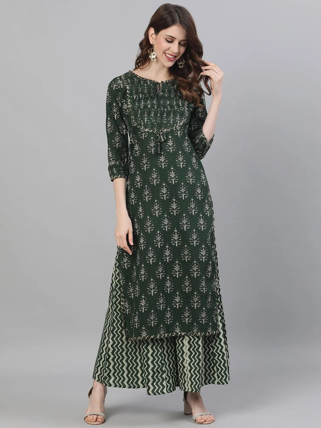 Henna- Forest Green Kurta and Palazzo Set