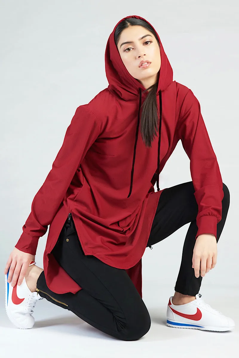 Hoodie Active Top - Burgundy