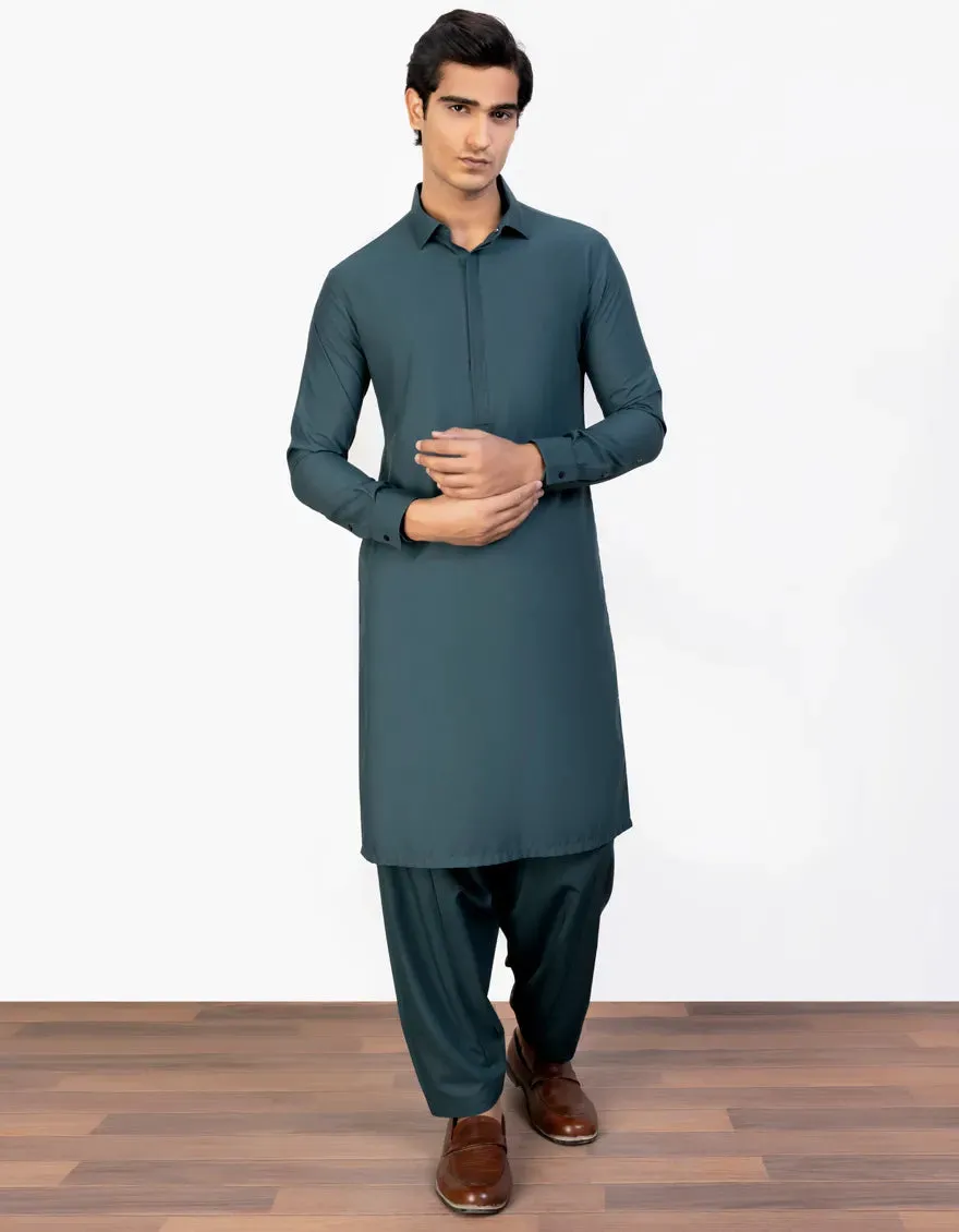 J. Mens Emerald Green Blended Shalwar Kameez