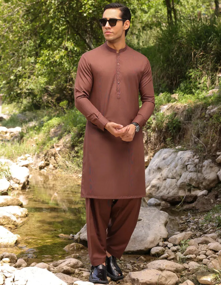 J. Mens Rust Polyester Shalwar Kameez