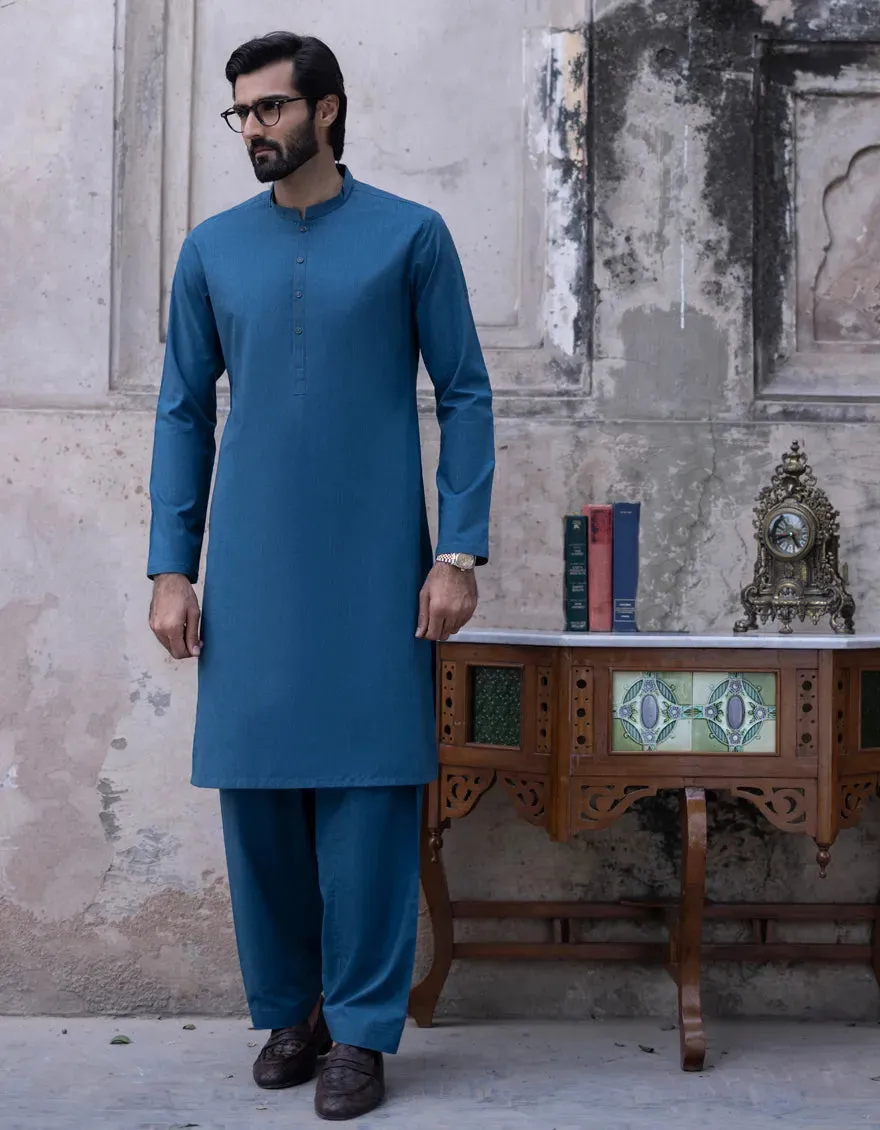 J. Mens Teal Blended Shalwar Kameez