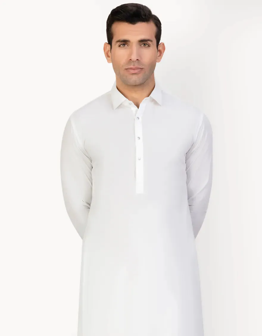 J. Mens White CVC Cotton Shalwar Kameez