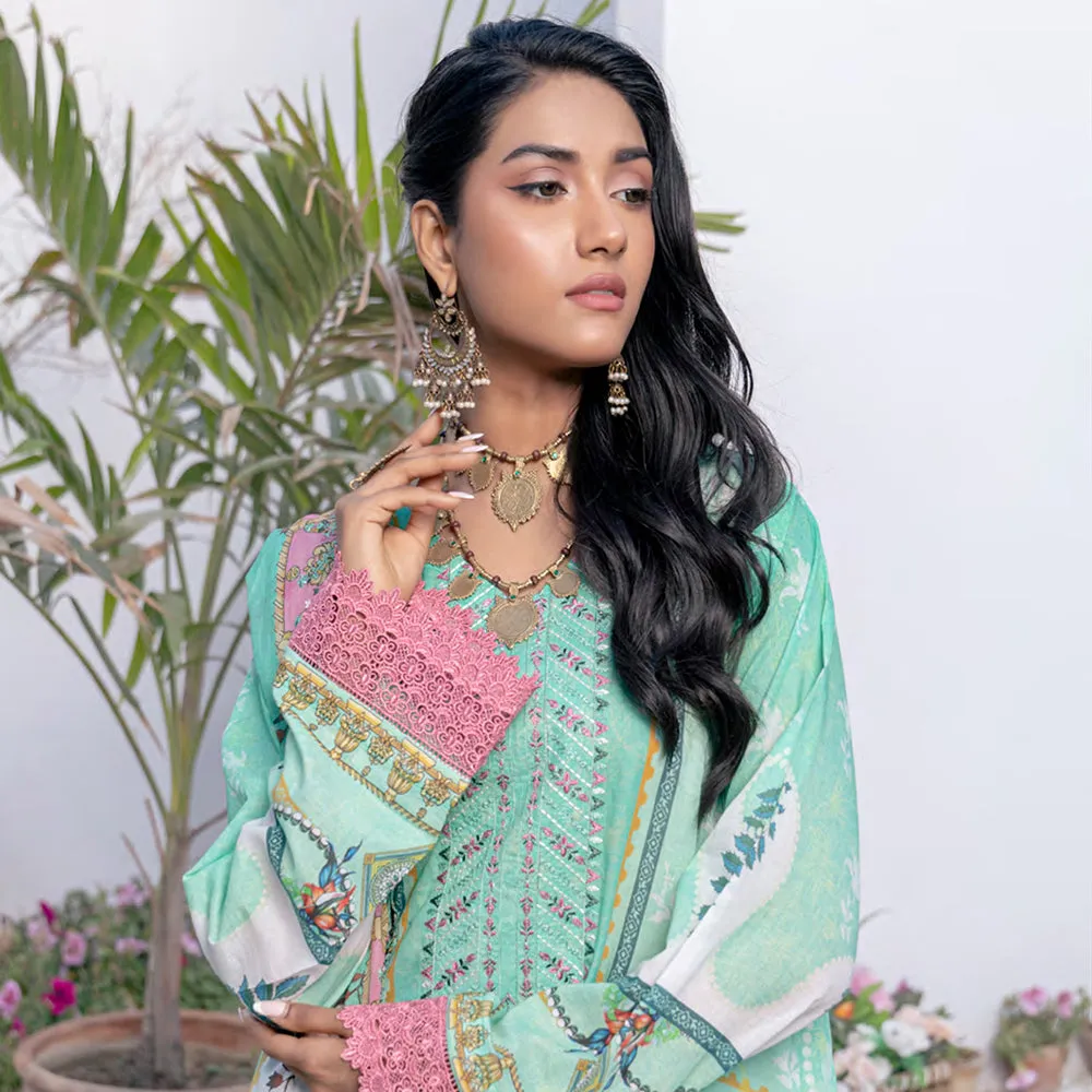 Janan Printed Lawn Embroidered  Suit 3Pcs with Cut Work Dupatta - 6