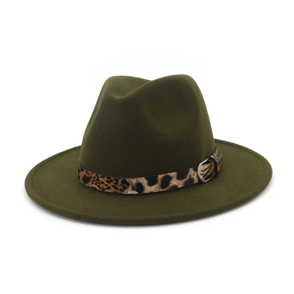 Jazzy Wool Fedora Hat with Leopard Print Belt Band