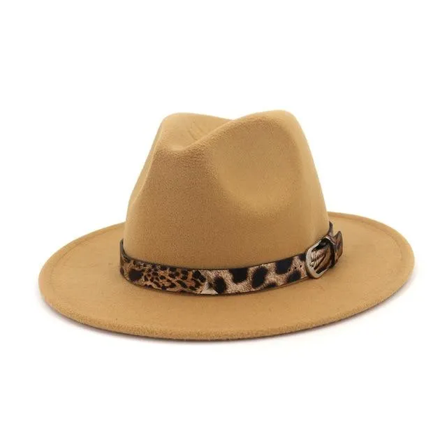 Jazzy Wool Fedora Hat with Leopard Print Belt Band