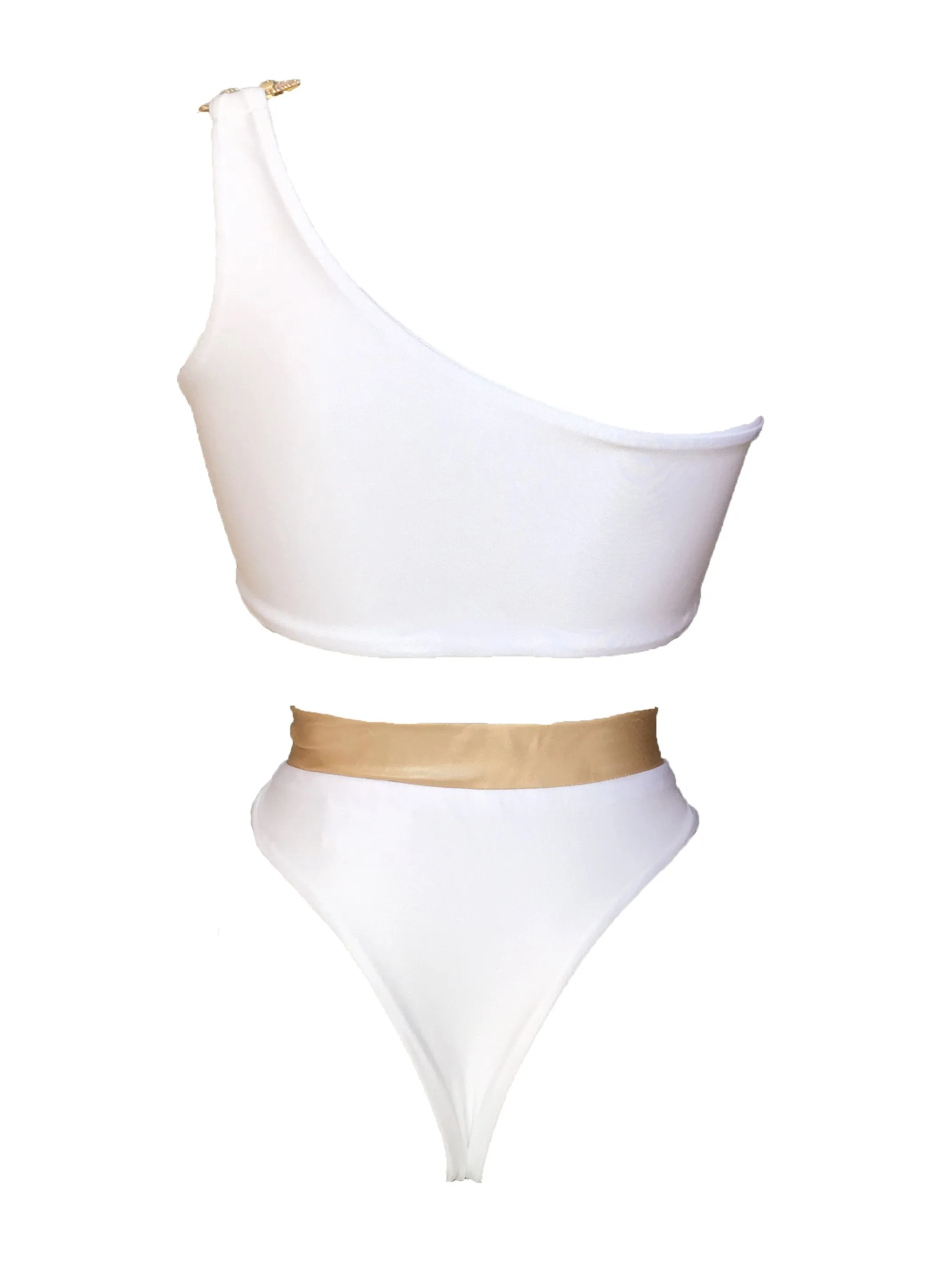 Kira One Shoulder Top & High Waist Bottom White