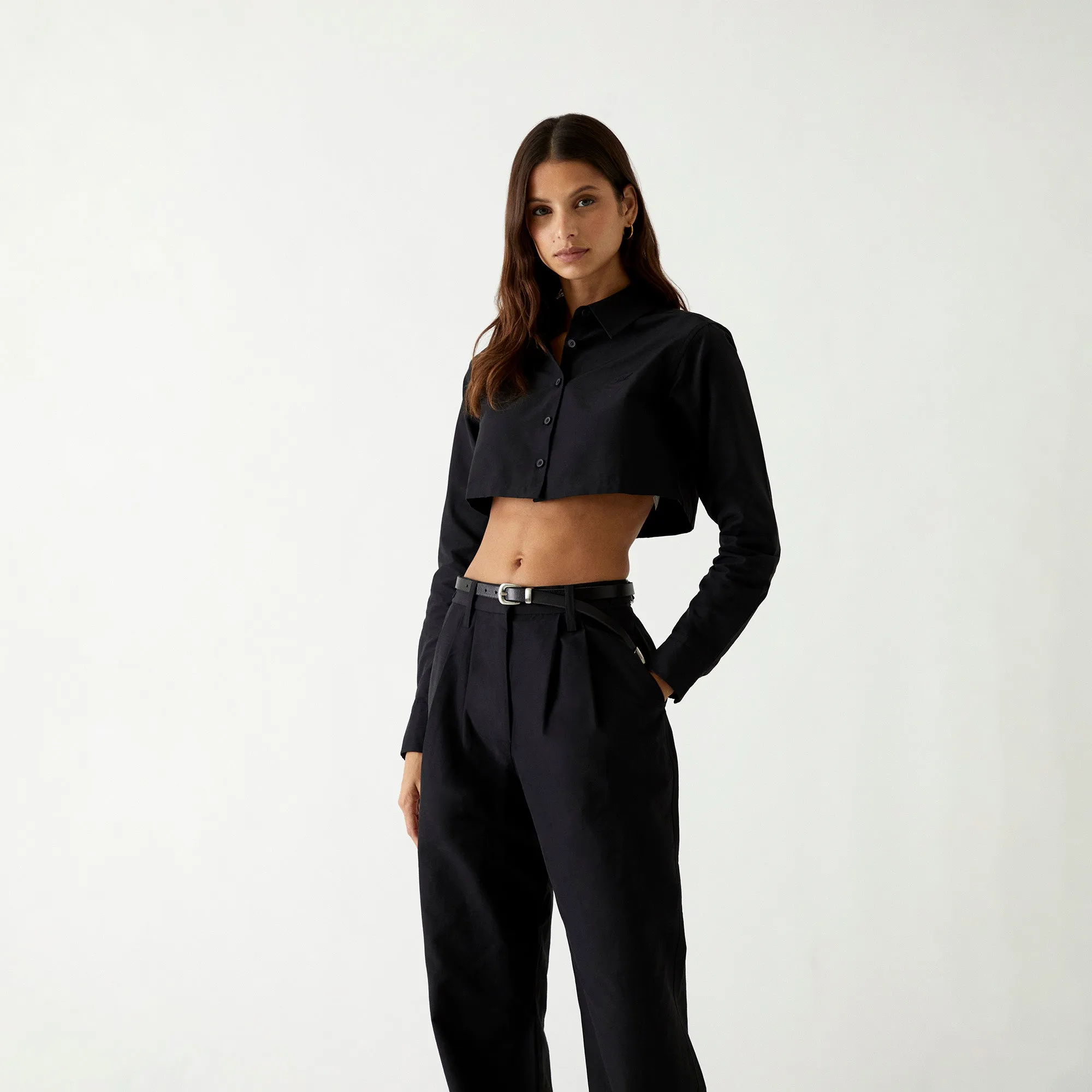 Kith Women Kylan Nylon Faille Cropped Button Down - Black