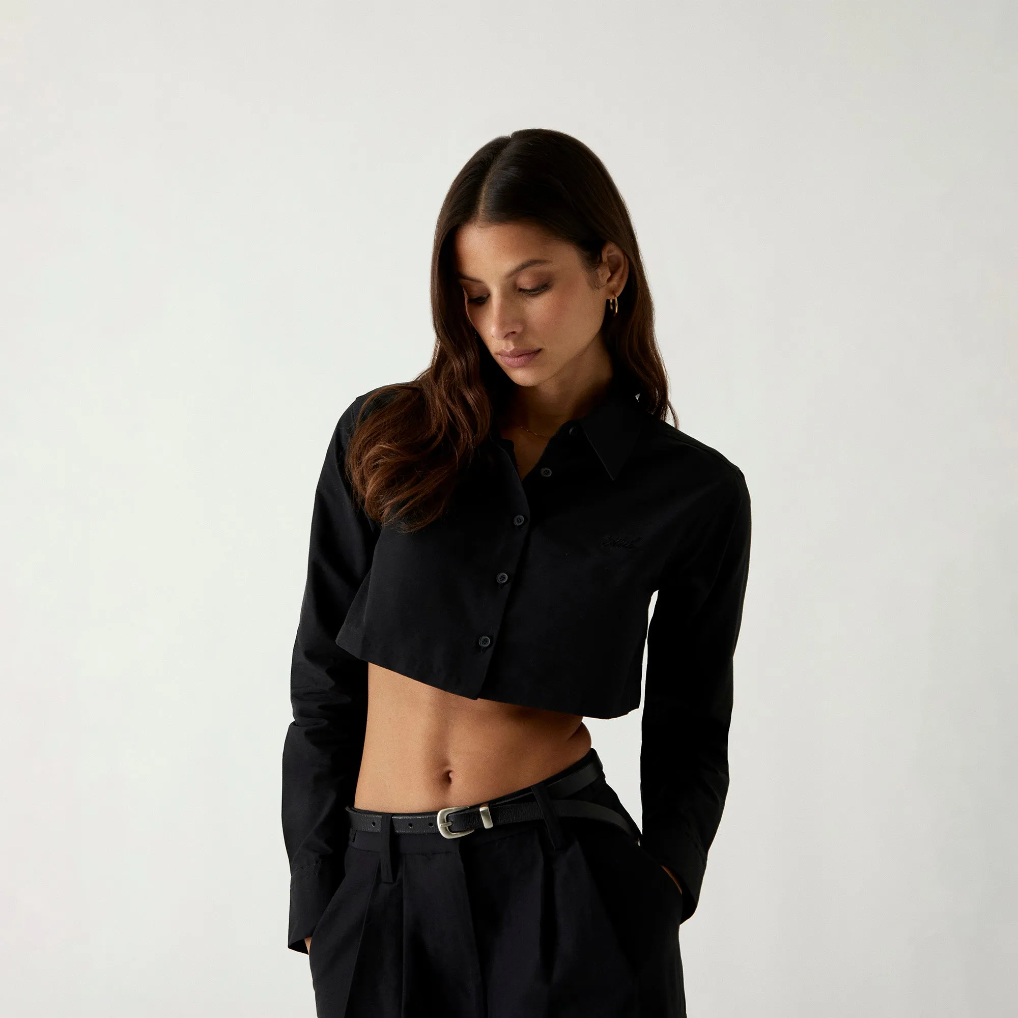 Kith Women Kylan Nylon Faille Cropped Button Down - Black