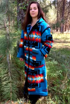 Kraffs Reversible Long Wool Coat, Chief Joseph Turquoise