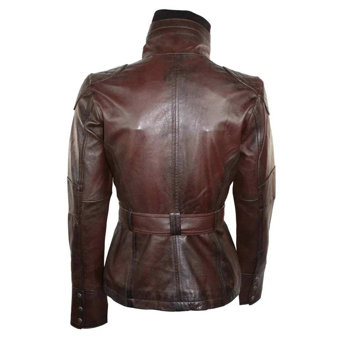 Ladies Women 100% Black Leather Jacket Coat Military Chinese Collar Vintage Slim