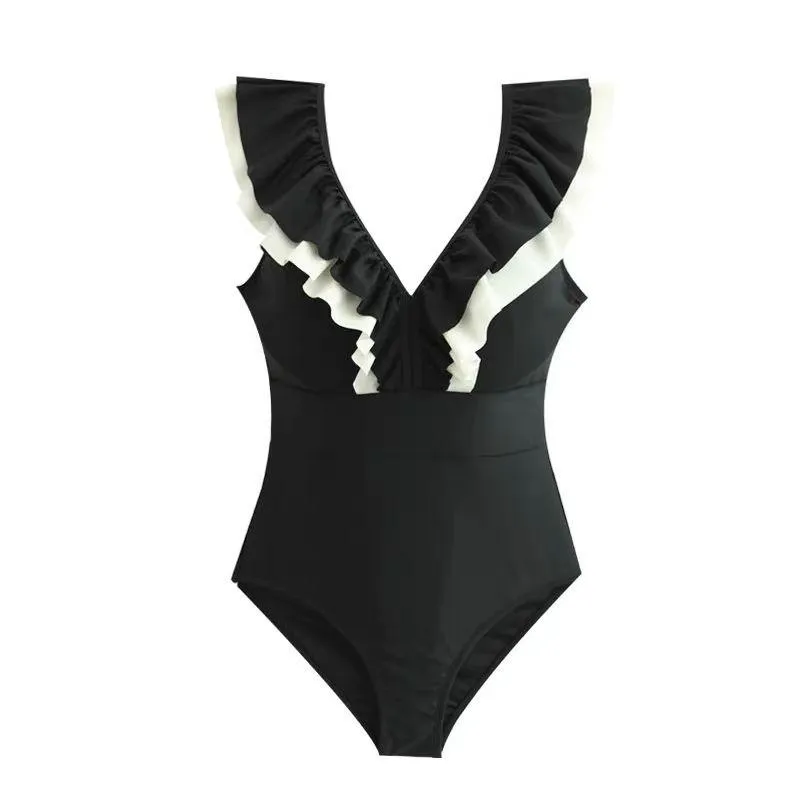 Louisa Ruffled Swimsuit inBlack