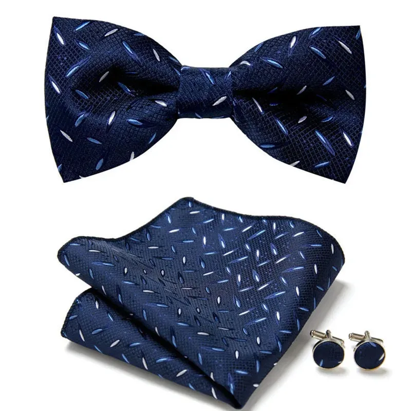 Men Bowtie, Necktie, Cufflinks, and Pocket Square Gift Box Set