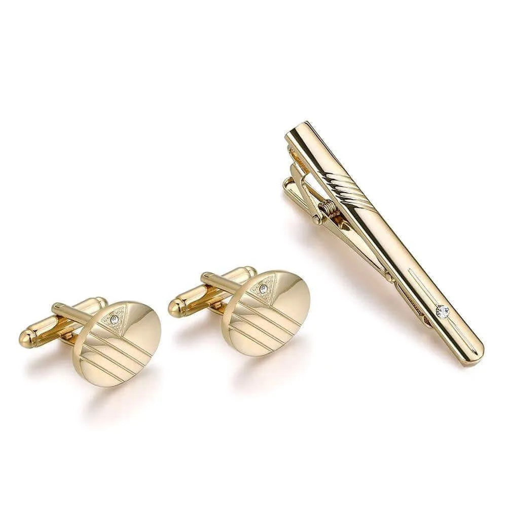 Men's Gentleman Bronze Gold Tie Clip & Swank Cufflinks