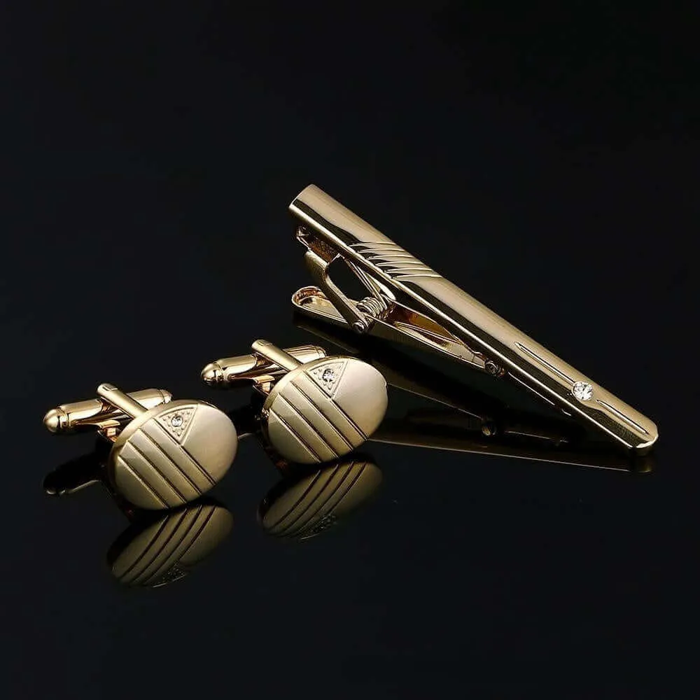 Men's Gentleman Bronze Gold Tie Clip & Swank Cufflinks