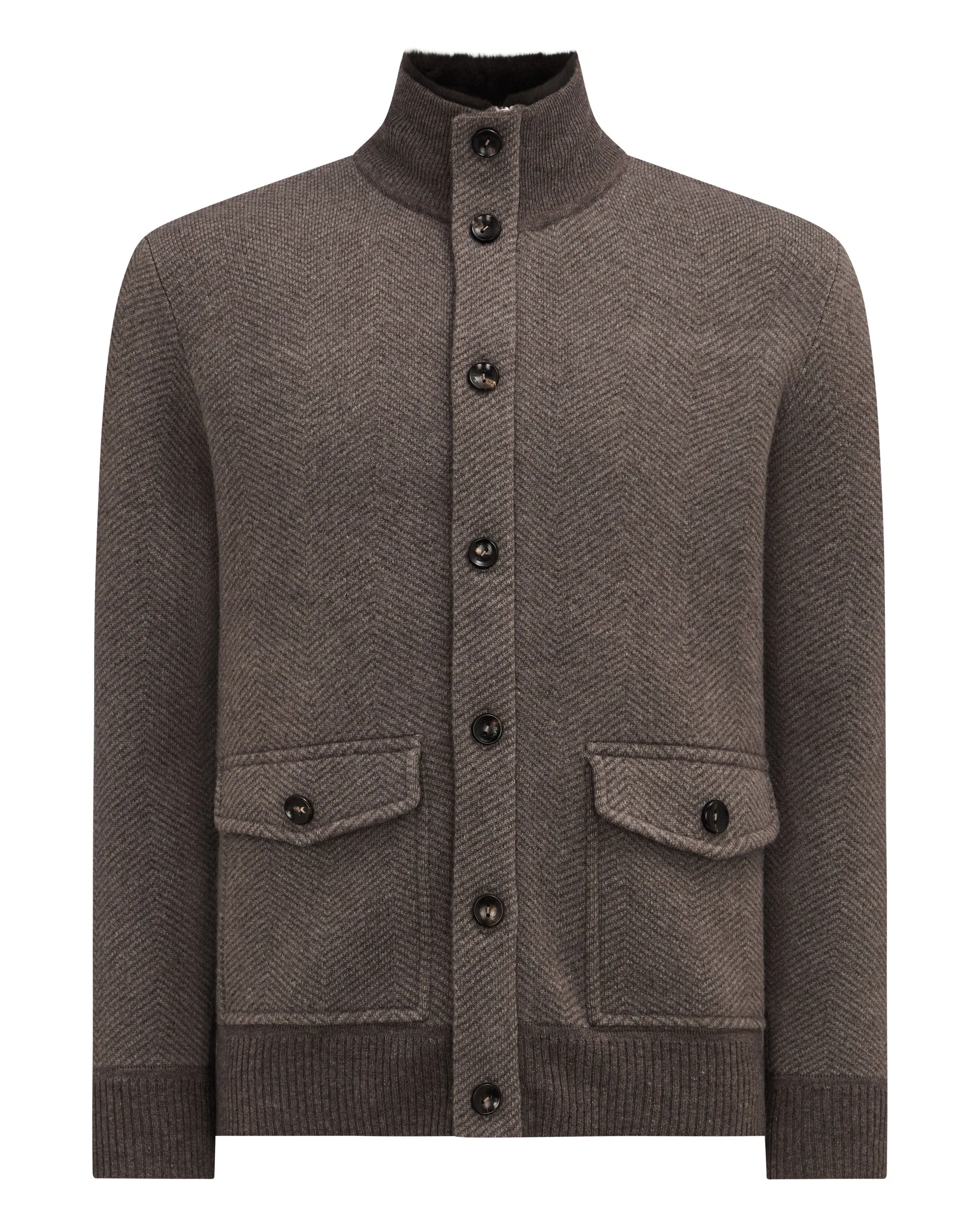 Men's Herringbone Cashmere Jacket Biscotti Brown