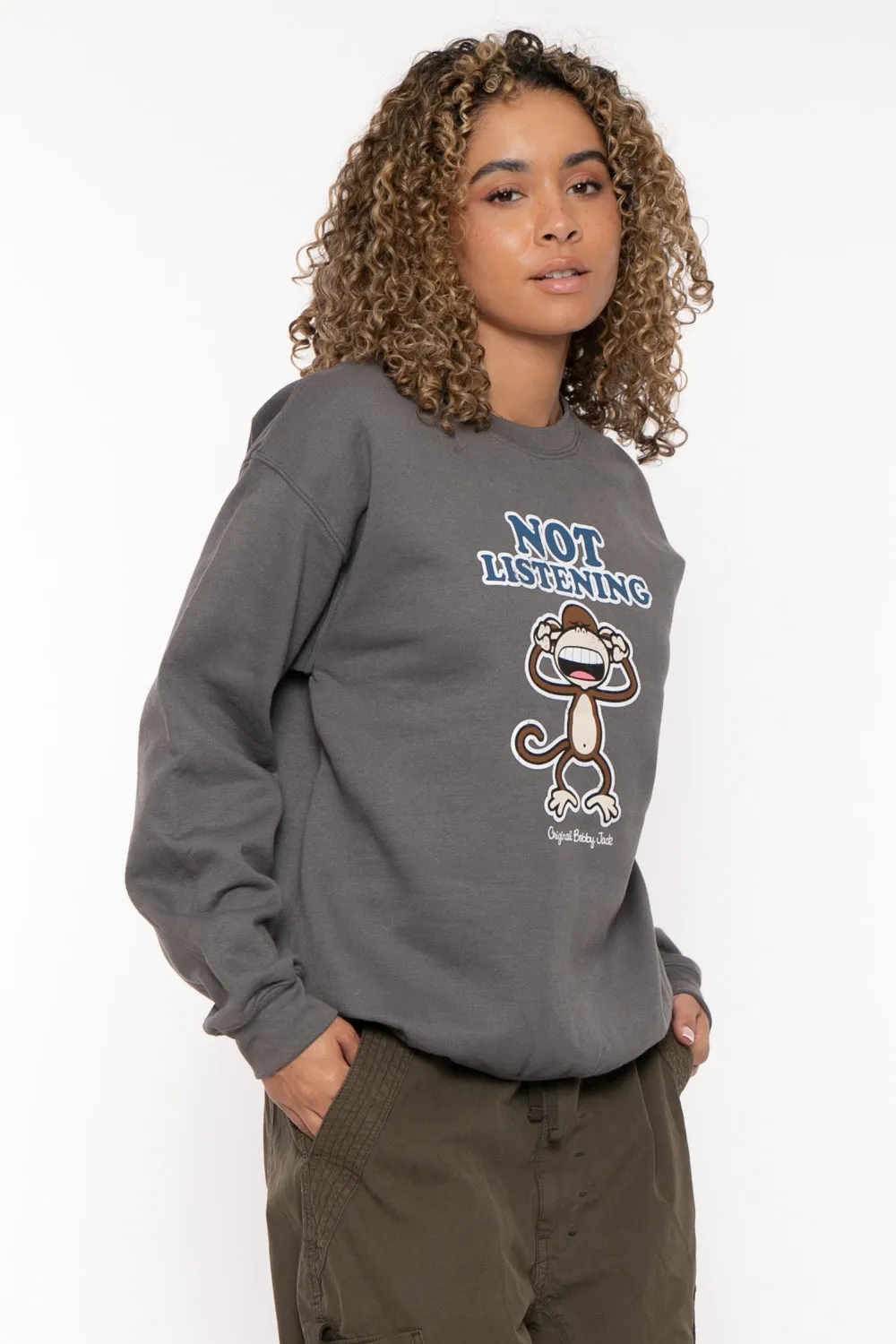 Not Listening - Bobby Jack Crew Sweatshirt - Charcoal