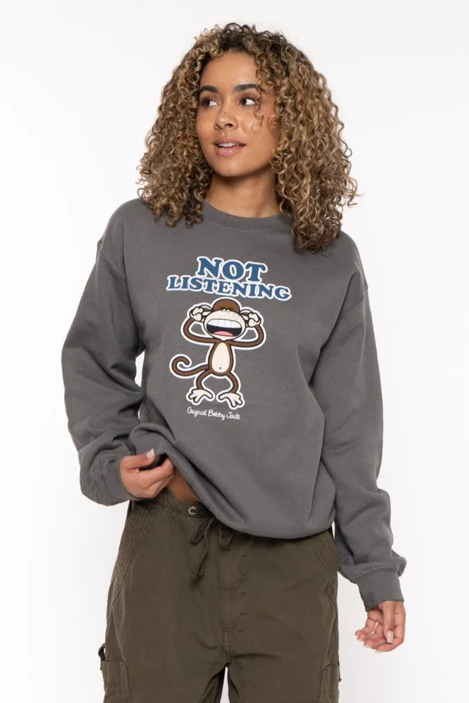 Not Listening - Bobby Jack Crew Sweatshirt - Charcoal