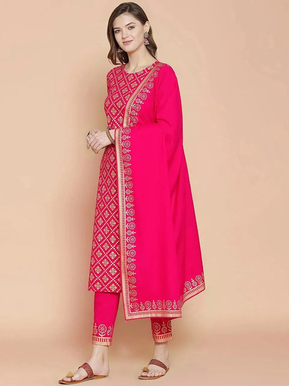 Party wear Jaipuri Cotton 3 Piece Women's Kurta Suit