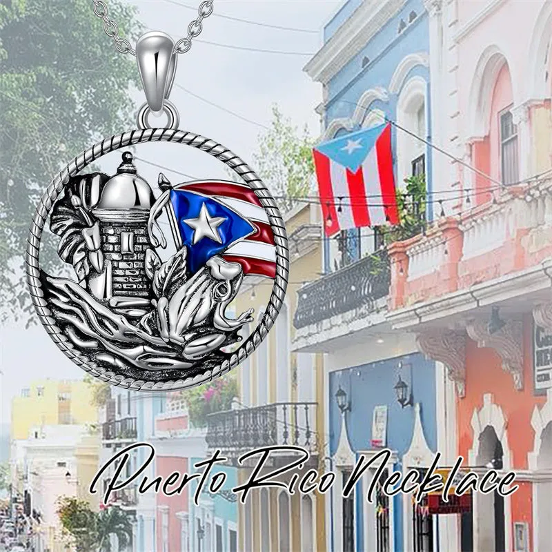 Puerto Rico Necklace 925 Sterling Silver Puerto Rico Flag Pendant Gifts for Men Women Puerto Ricans