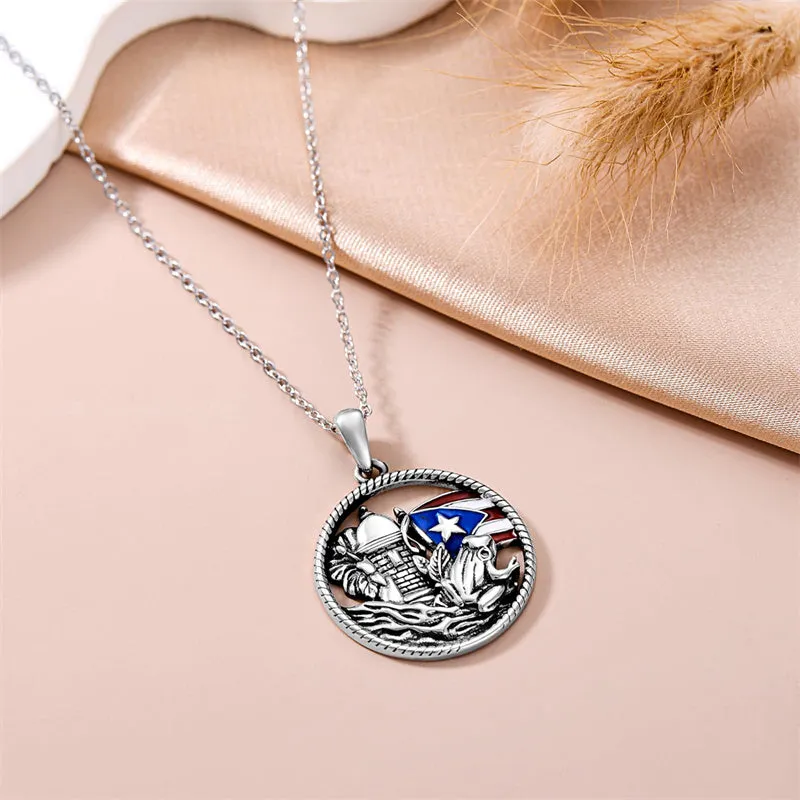 Puerto Rico Necklace 925 Sterling Silver Puerto Rico Flag Pendant Gifts for Men Women Puerto Ricans