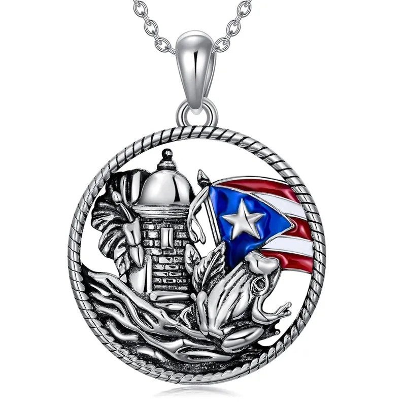 Puerto Rico Necklace 925 Sterling Silver Puerto Rico Flag Pendant Gifts for Men Women Puerto Ricans