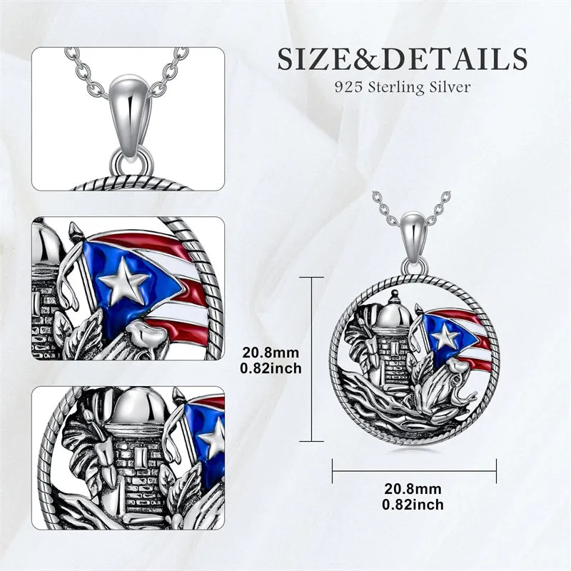 Puerto Rico Necklace 925 Sterling Silver Puerto Rico Flag Pendant Gifts for Men Women Puerto Ricans