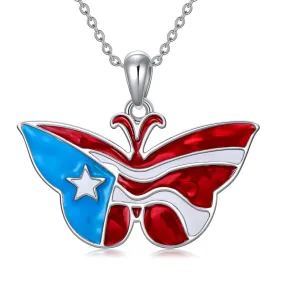 Puerto Rico Necklace 925 Sterling Silver Puerto Rico Flag Pendant Gifts for Men Women Puerto Ricans