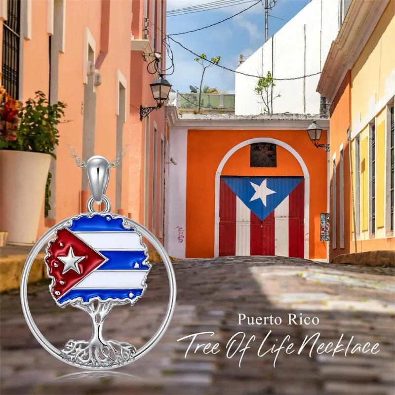 Puerto Rico Necklace 925 Sterling Silver Puerto Rico Flag Pendant Gifts for Men Women Puerto Ricans