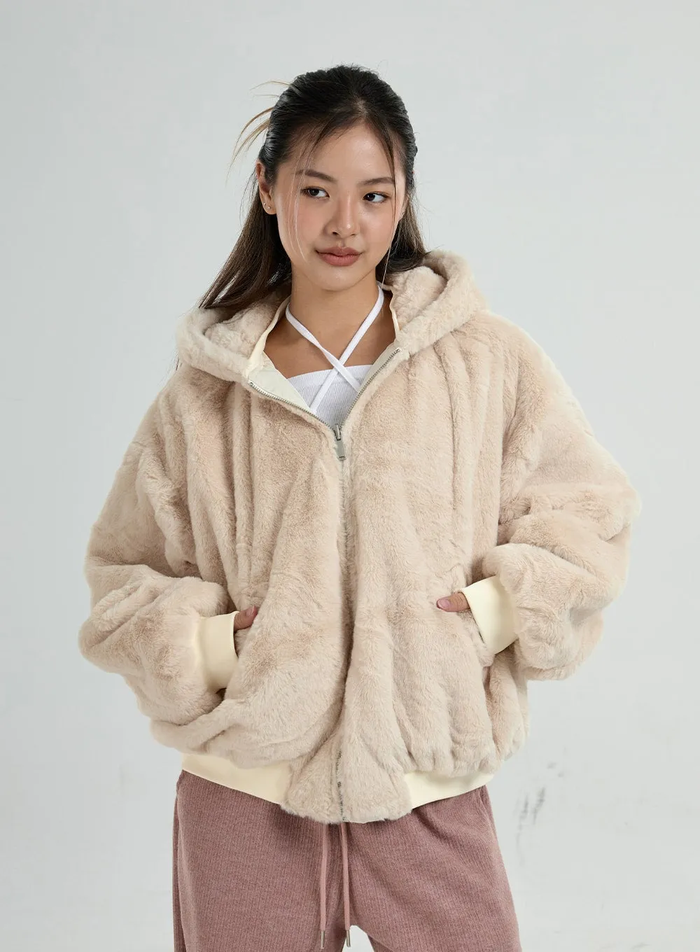 Reversible Hooded Soft Fur Zipper Jumper Jacket CO25