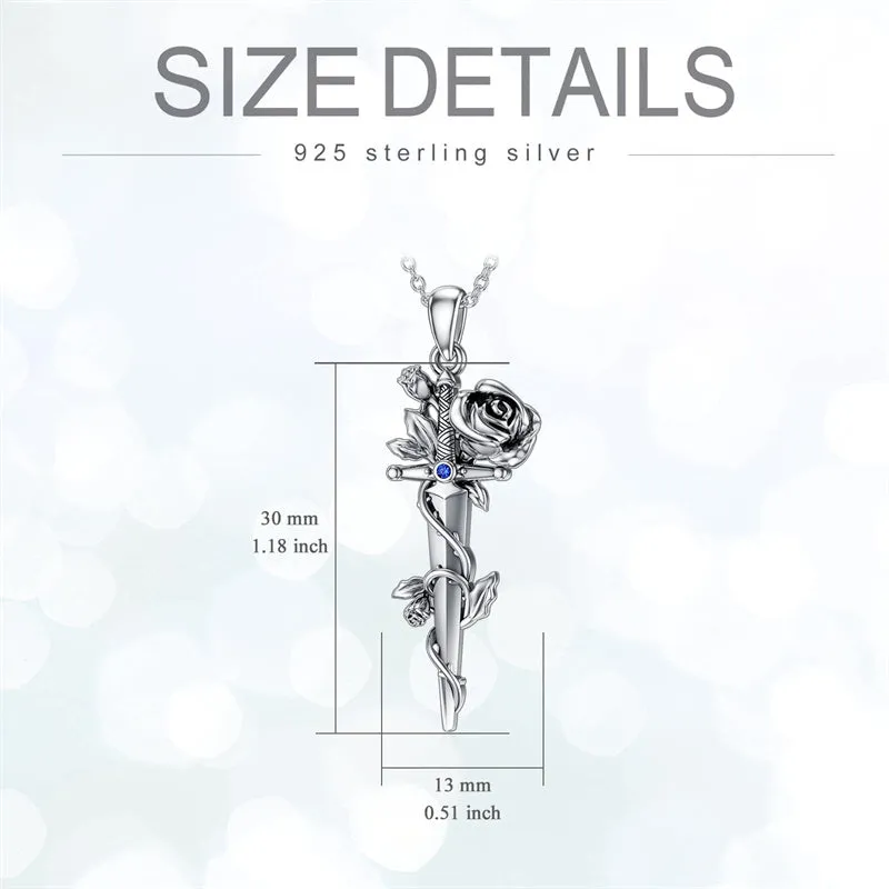 Rose Sword Necklace 925 Sterling Silver Dagger Knife Necklace for Women Girls Men Boys Medieval Sword Pendant Dagger Jewelry Birthday Gifts