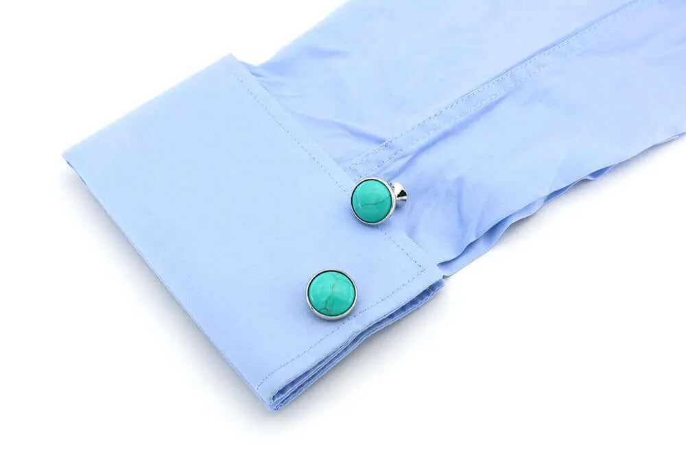 Round Natural Grain Turquoise French Swank Cufflinks