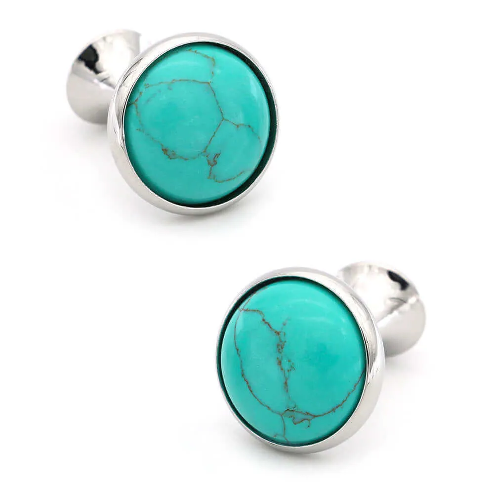 Round Natural Grain Turquoise French Swank Cufflinks